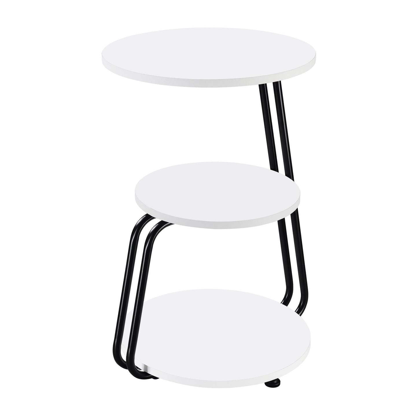 Harmelo Round 3-Tier Accent Side Table White Top with Black Metal Frame