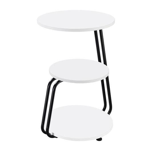 Harmelo Round 3-Tier Accent Side Table White Top with Black Metal Frame