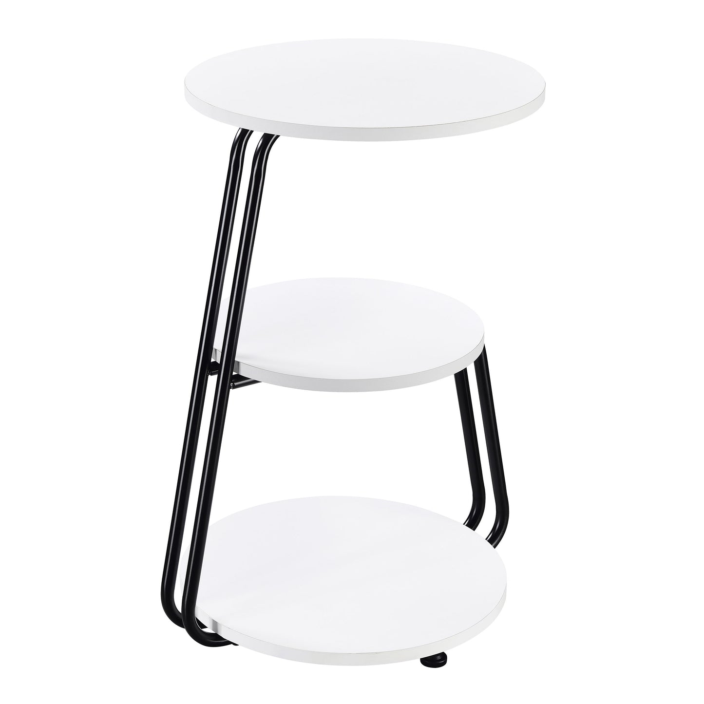 Harmelo Round 3-Tier Accent Side Table White Top with Black Metal Frame