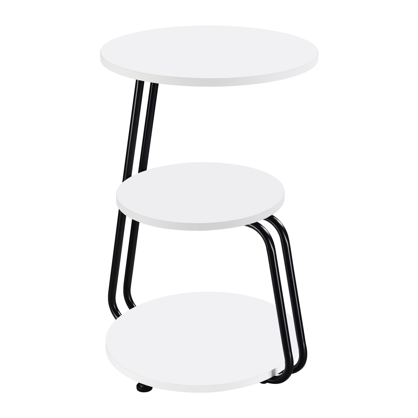 Harmelo Round 3-Tier Accent Side Table White Top with Black Metal Frame