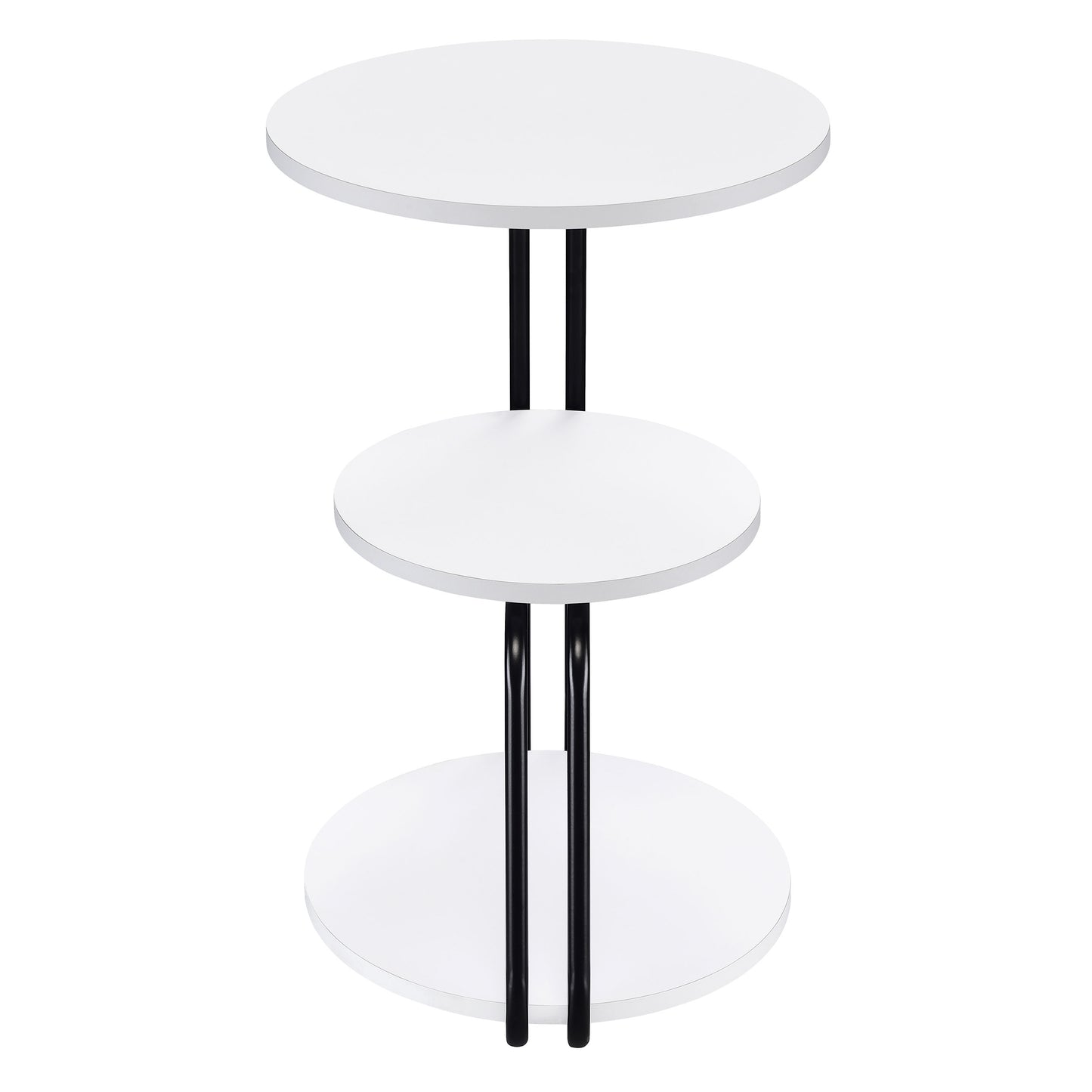 Harmelo Round 3-Tier Accent Side Table White Top with Black Metal Frame