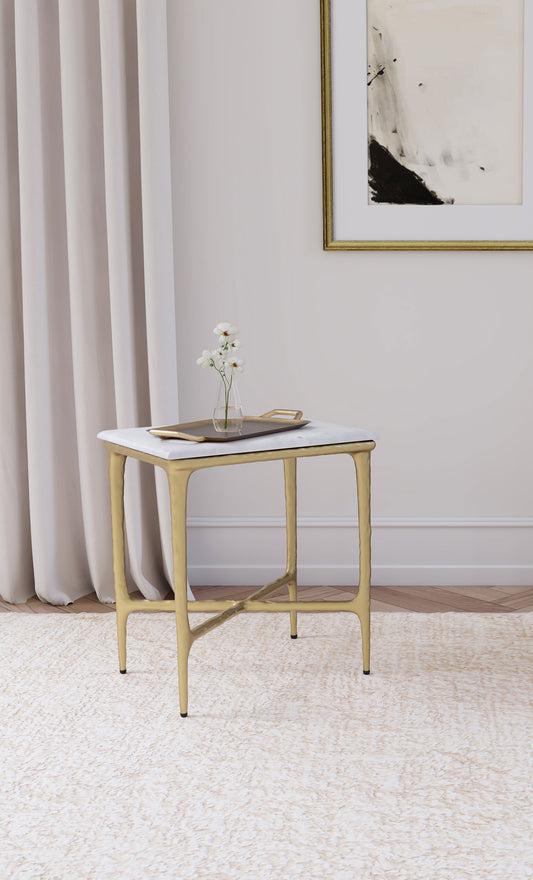 Aurvella Rectangular Marble Top Side Table White and Gold