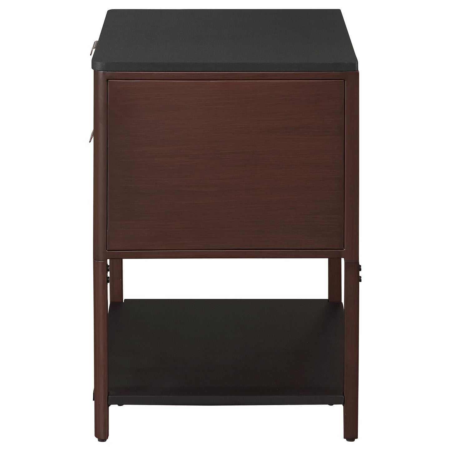 Zerano Rectangular Side Table with Dual Fluted Drawers and Open Shelf Rust Brown Frame