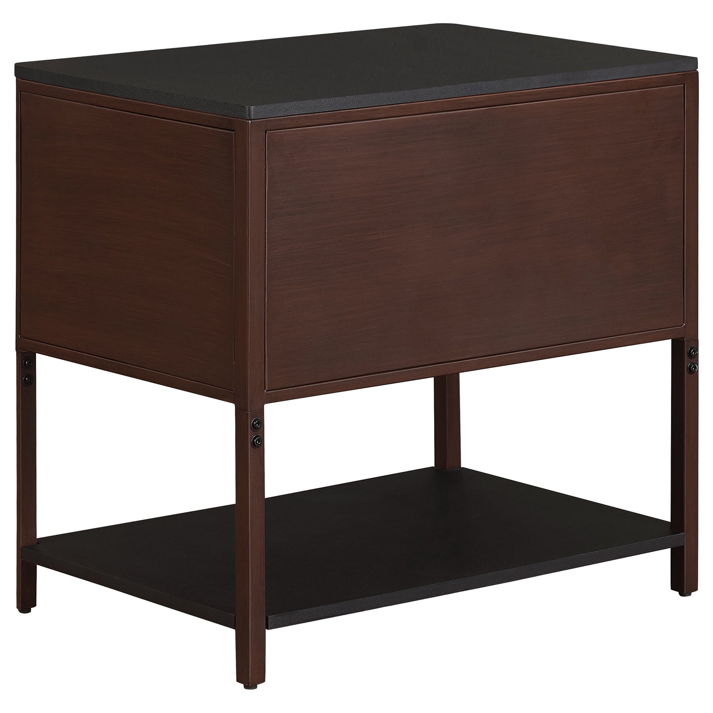 Zerano Rectangular Side Table with Dual Fluted Drawers and Open Shelf Rust Brown Frame