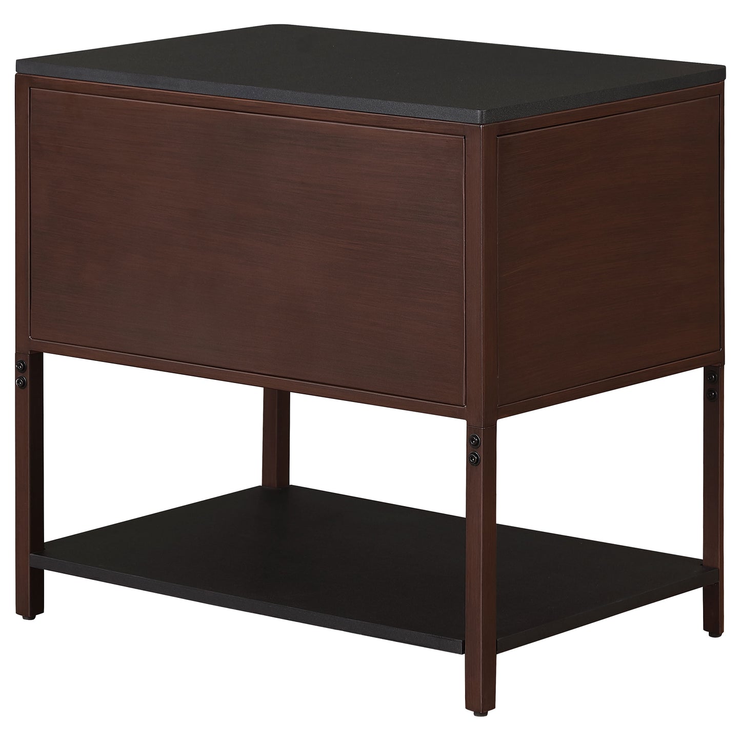 Zerano Rectangular Side Table with Dual Fluted Drawers and Open Shelf Rust Brown Frame