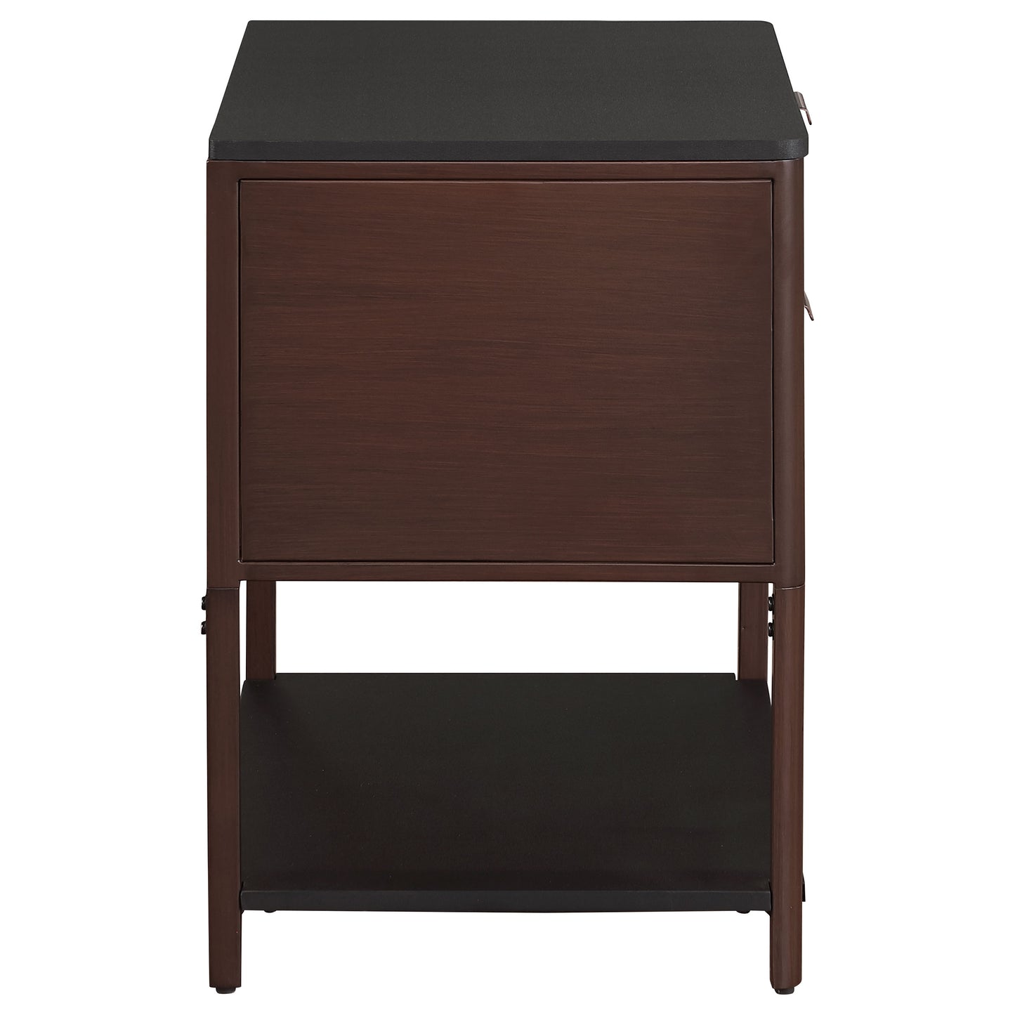 Zerano Rectangular Side Table with Dual Fluted Drawers and Open Shelf Rust Brown Frame