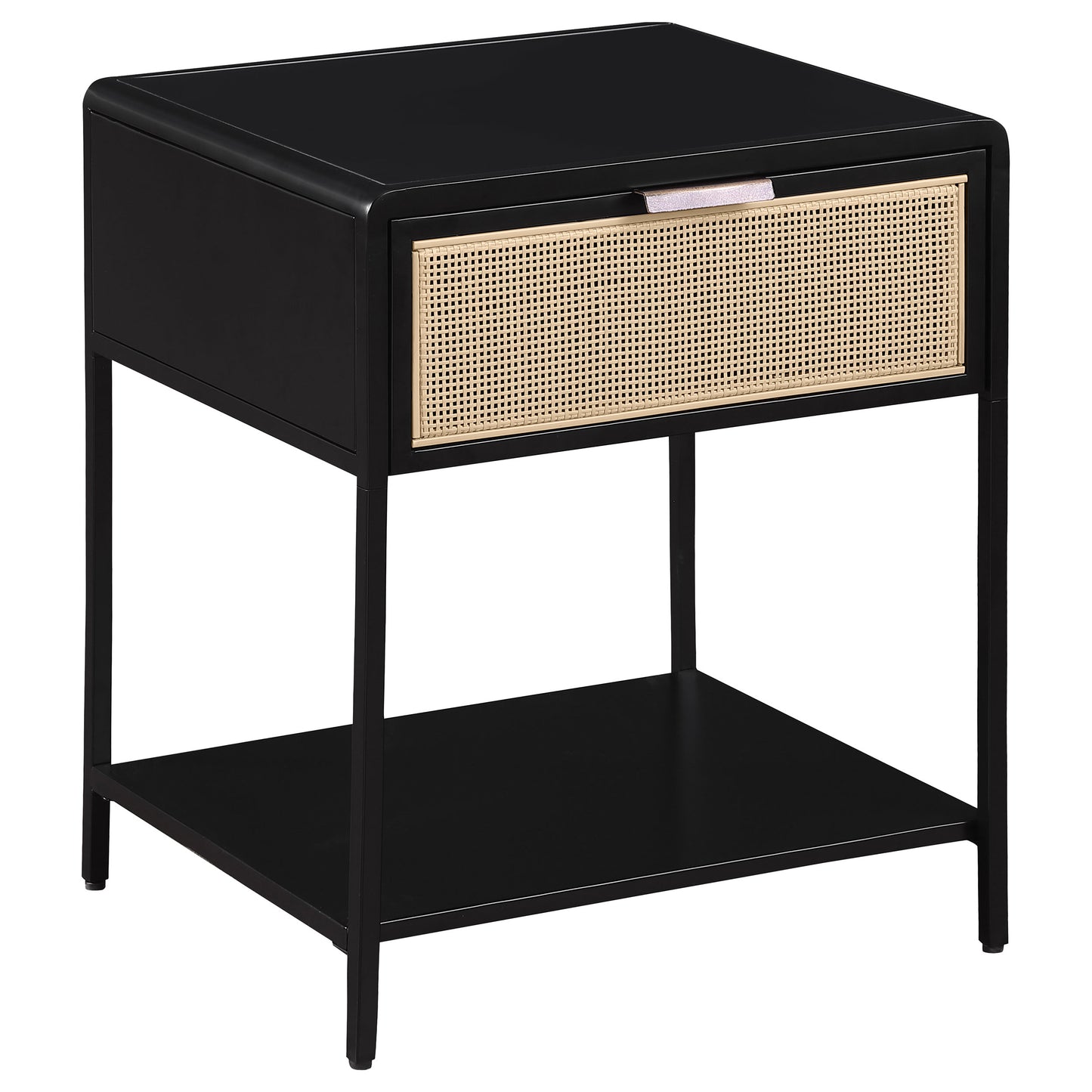 Ravelle 1-Drawer Cane Bedside Table Black with Metal Frame