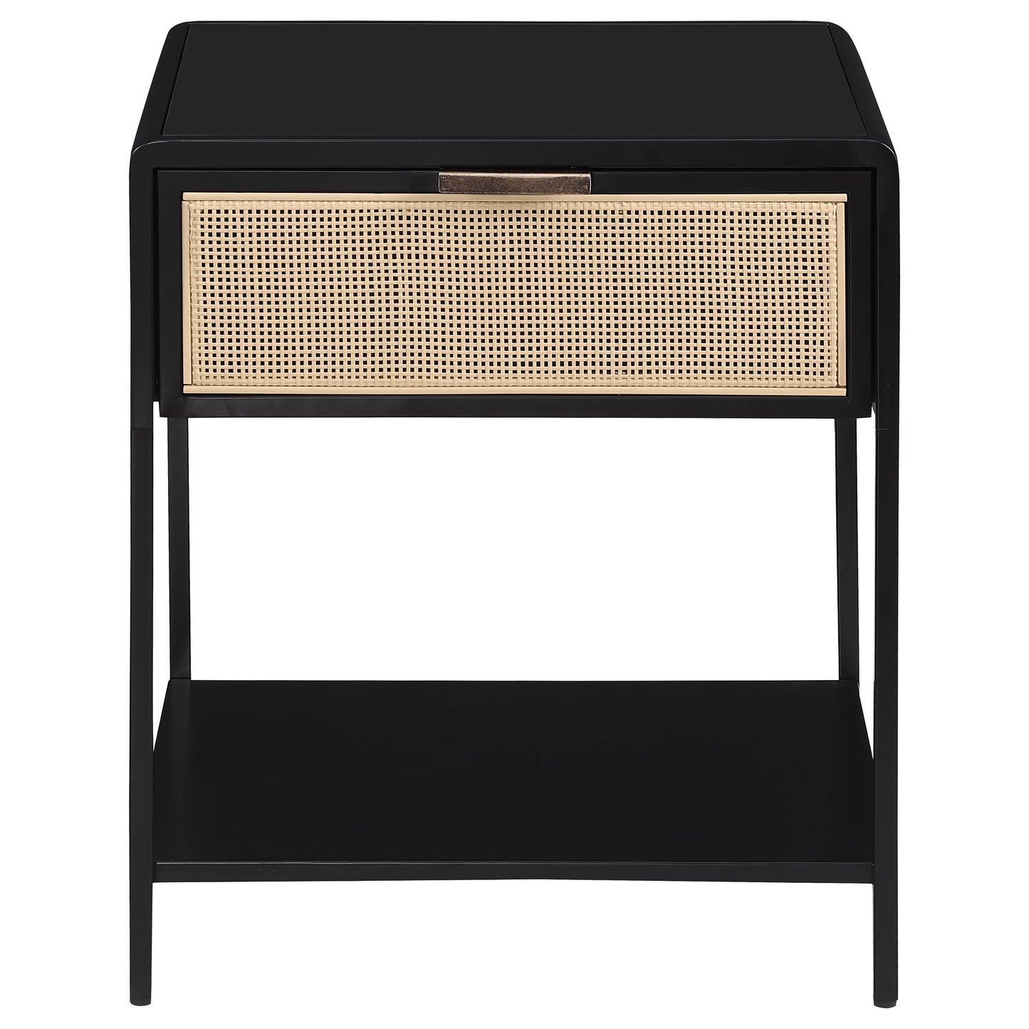Ravelle 1-Drawer Cane Bedside Table Black with Metal Frame