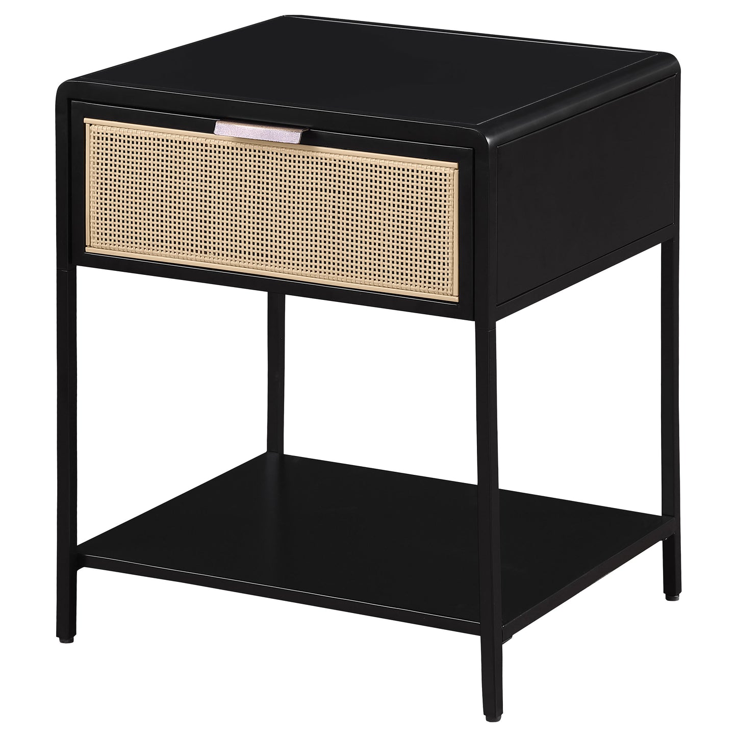 Ravelle 1-Drawer Cane Bedside Table Black with Metal Frame