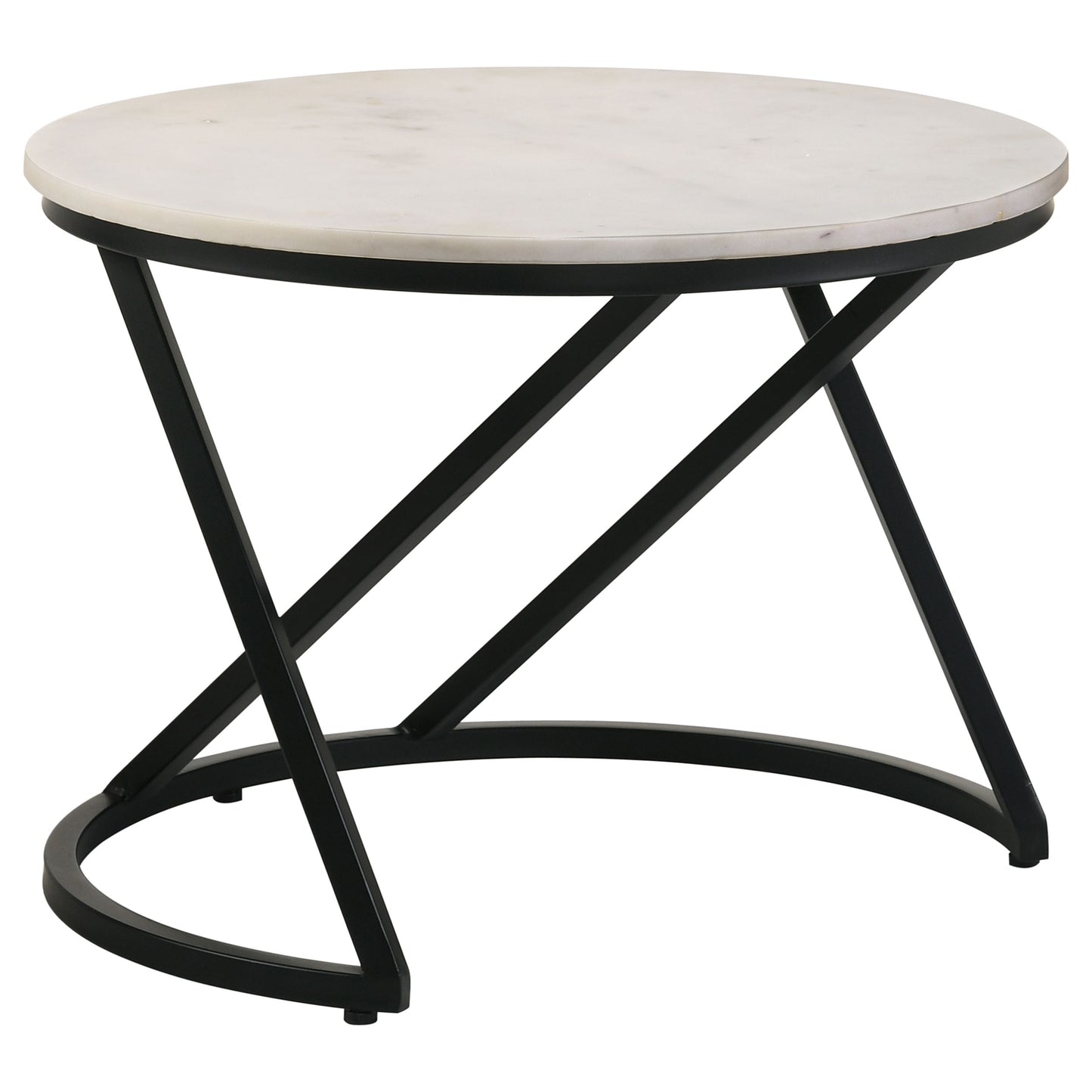 Miguel Round White Marble Top Coffee Table with Black Base