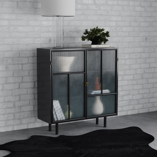 Arken Modern Industrial Glass Accent Cabinet