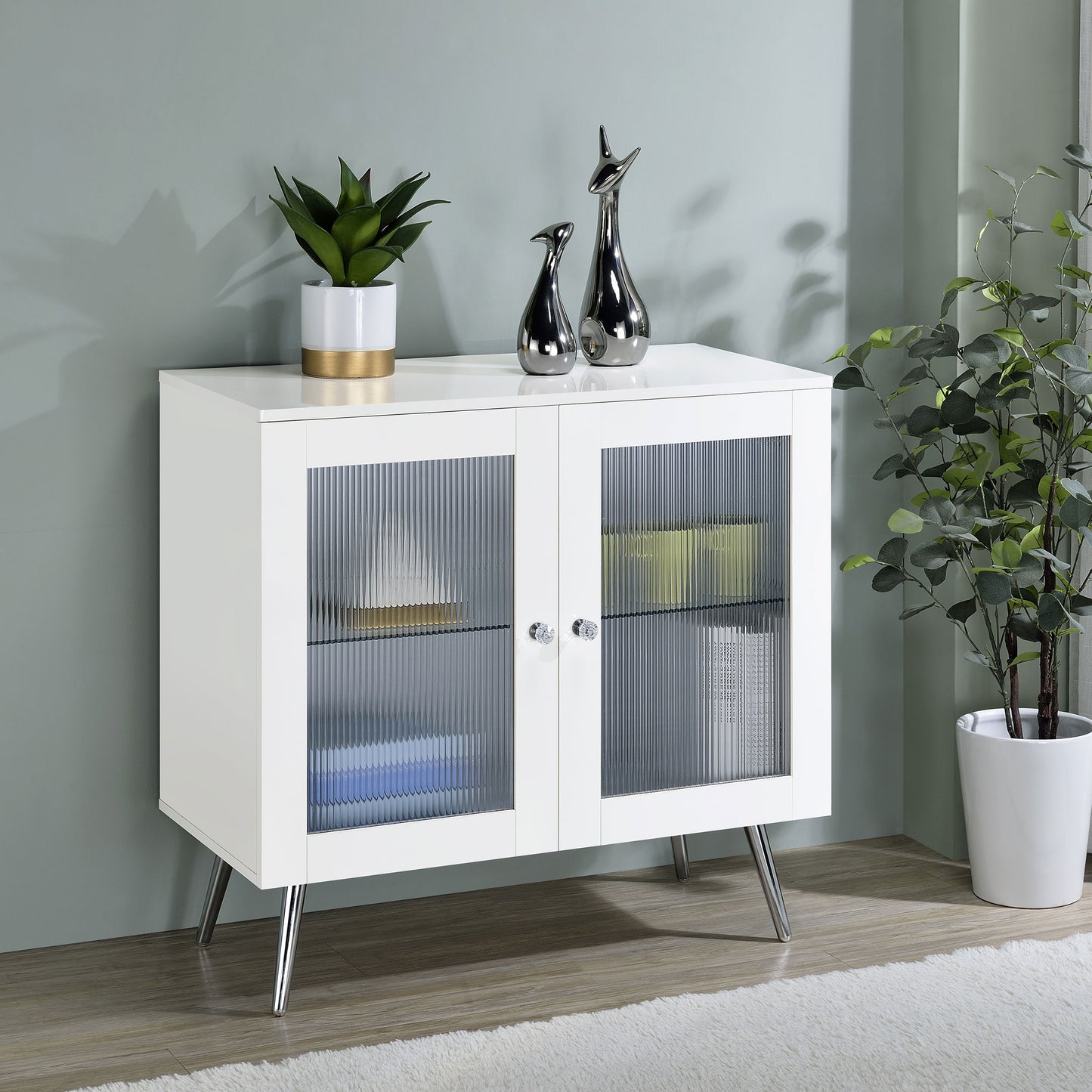 Celestina White Rippled Accent Cabinet