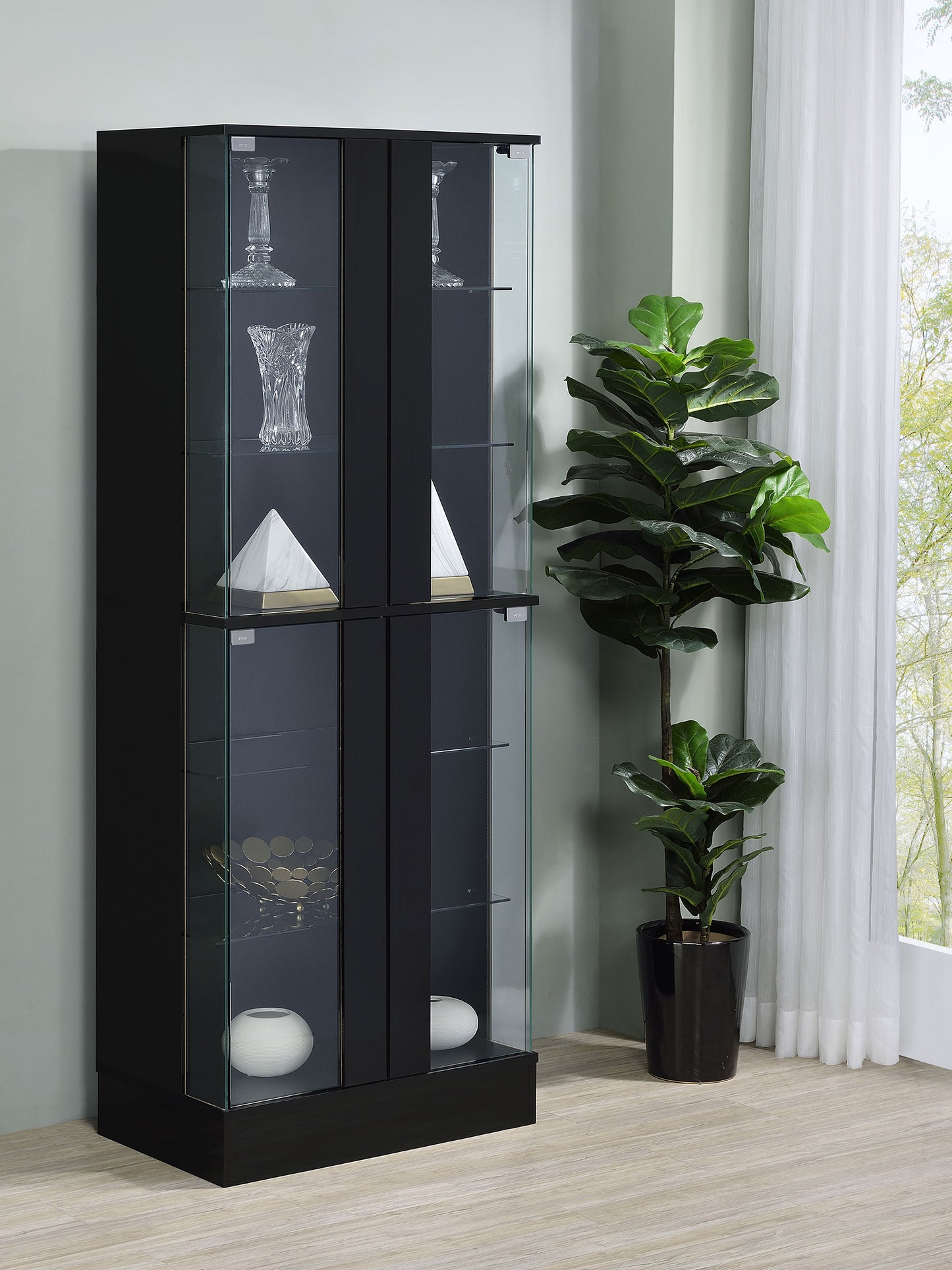 Vetro 4-Door LED Curio Cabinet – Sleek Black Finish