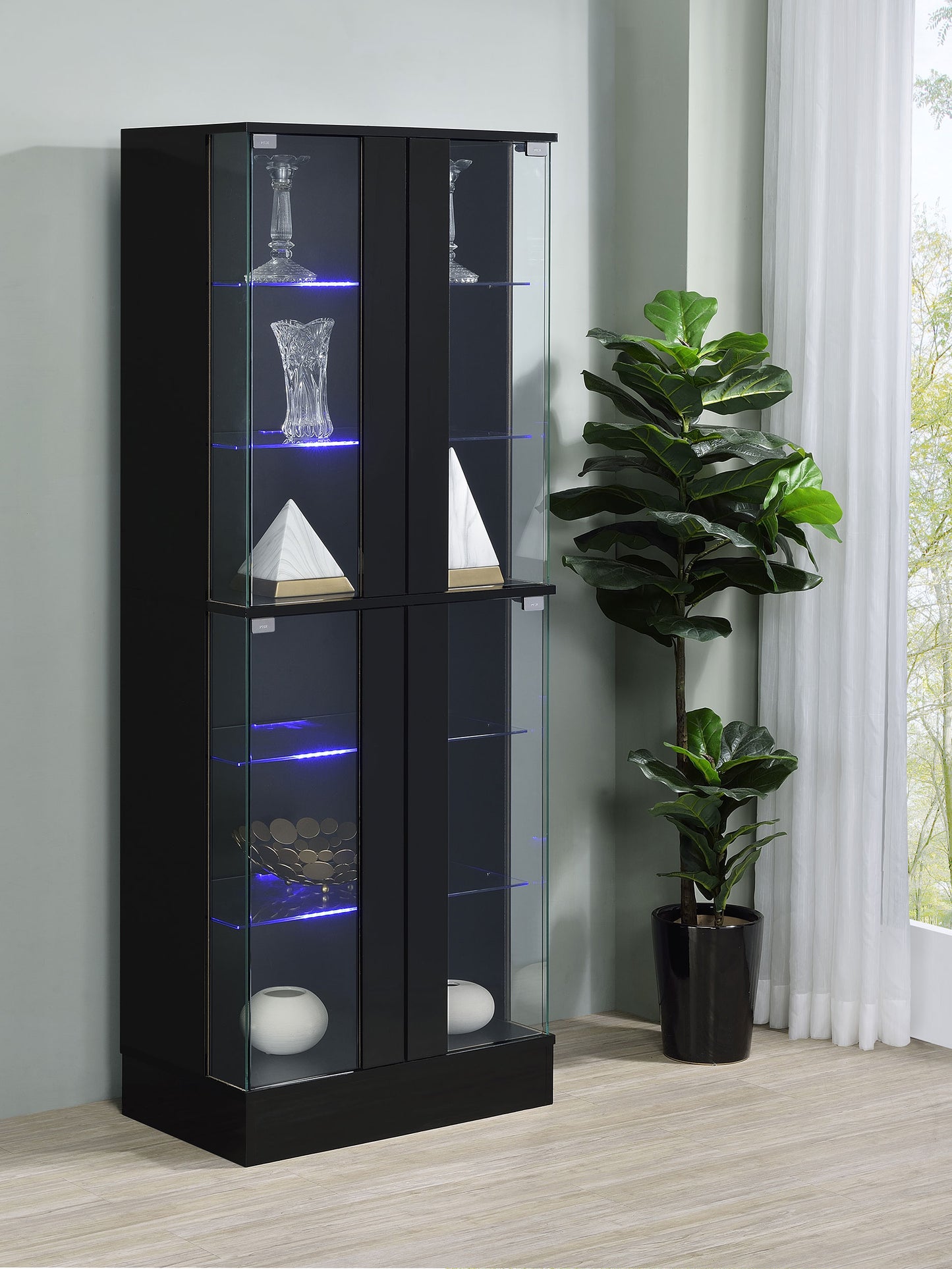 Vetro 4-Door LED Curio Cabinet – Sleek Black Finish