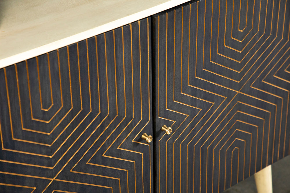 Valdario Black & Gold Geometric Accent Cabinet