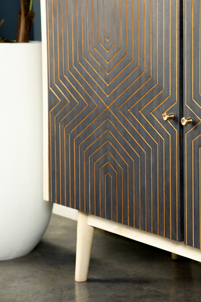Valdario Black & Gold Geometric Accent Cabinet