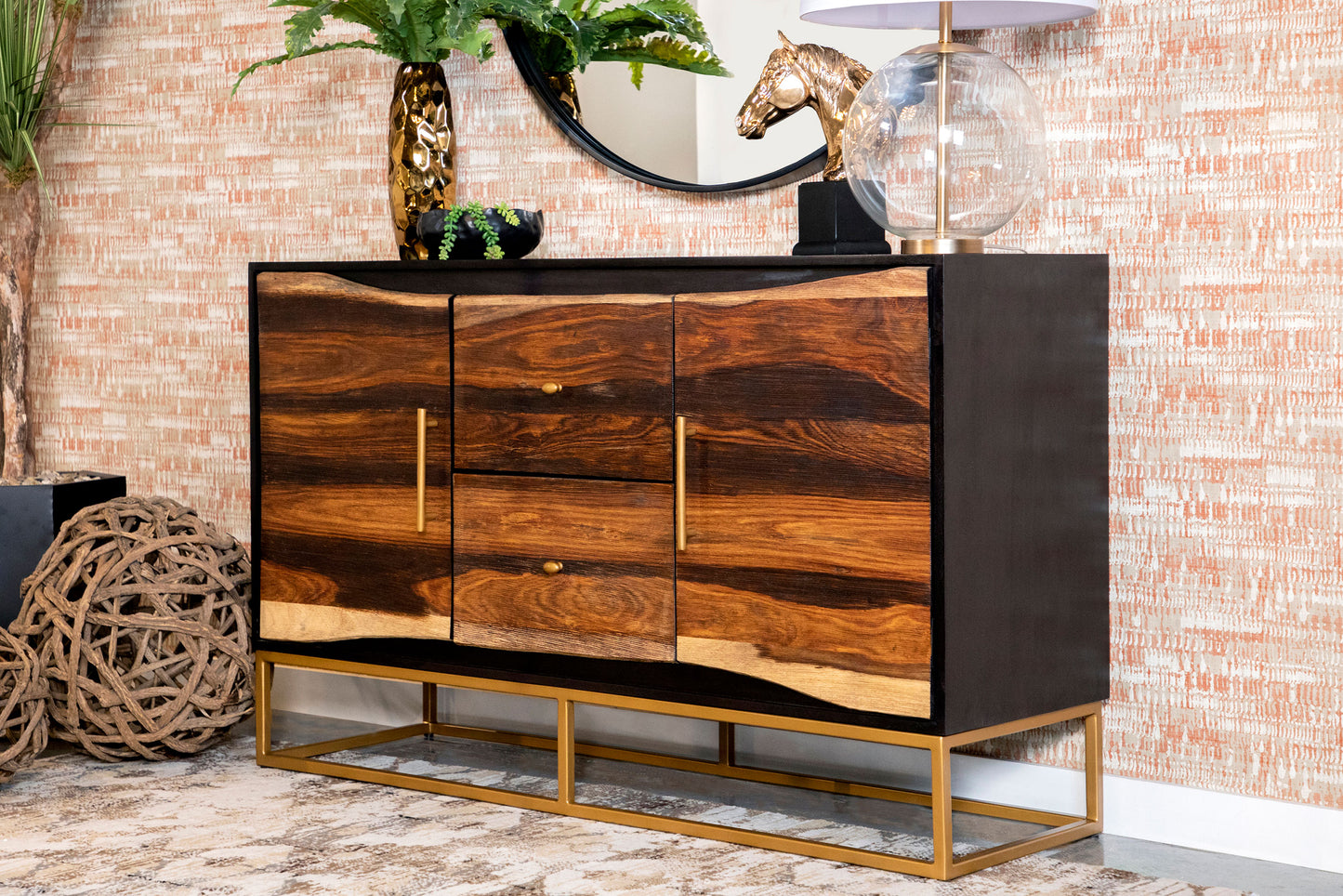 Rajani Handcrafted Wood & Gold Accent Cabinet