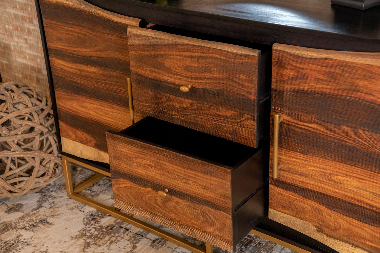 Rajani Handcrafted Wood & Gold Accent Cabinet