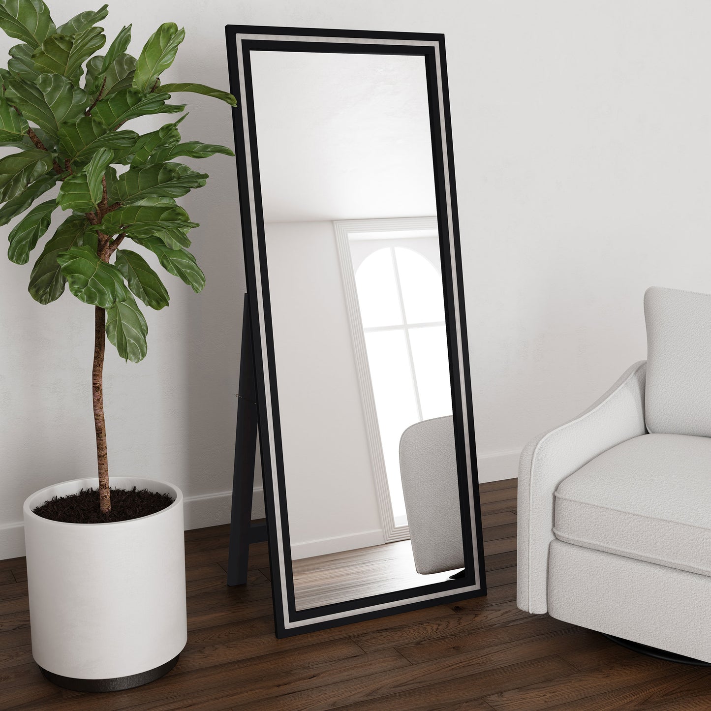Lunaris 28 x 67-inch LED Standing Mirror Black