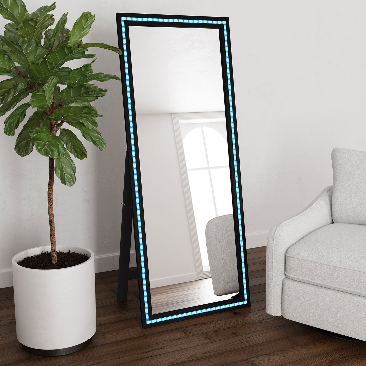 Lunaris 28 x 67-inch LED Standing Mirror Black
