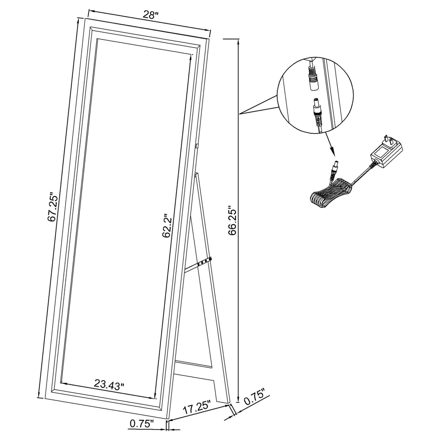 Lunaris 28 x 67-inch LED Standing Mirror Black