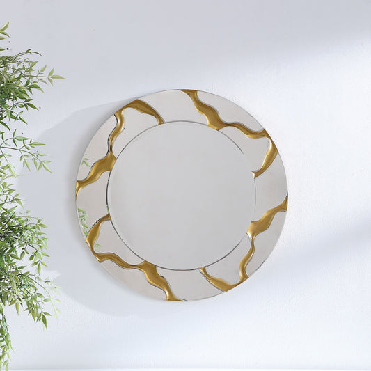 Kaelith 36 x 36 Inch Round Art Glass Wall Mirror – Gold Vein