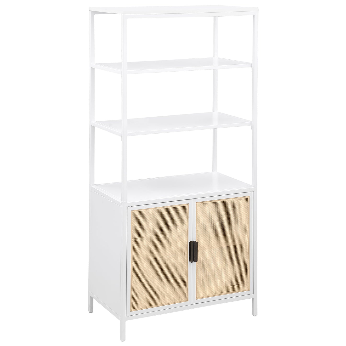 Solvane 3-Shelf Cane Accent Cabinet White with Metal Frame