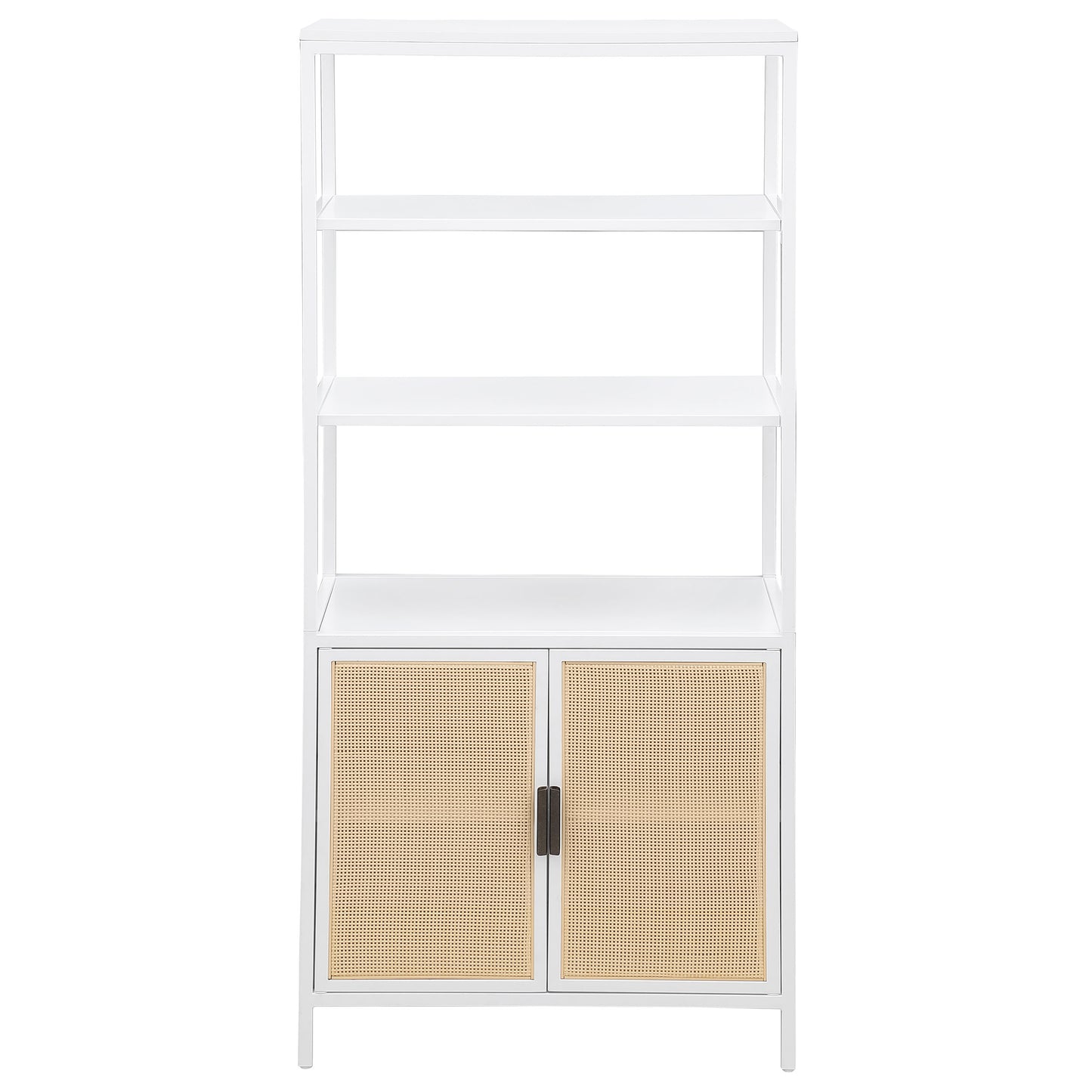Solvane 3-Shelf Cane Accent Cabinet White with Metal Frame