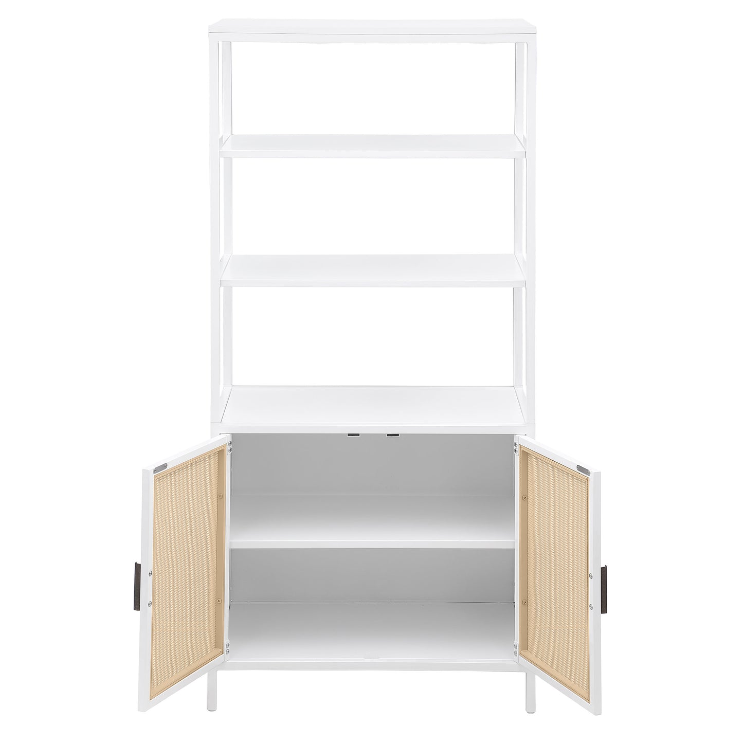 Solvane 3-Shelf Cane Accent Cabinet White with Metal Frame