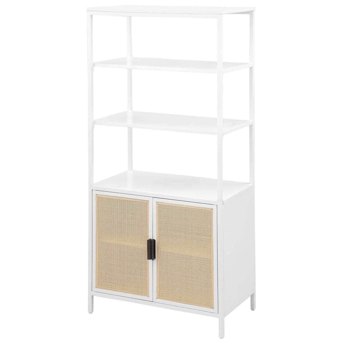 Solvane 3-Shelf Cane Accent Cabinet White with Metal Frame