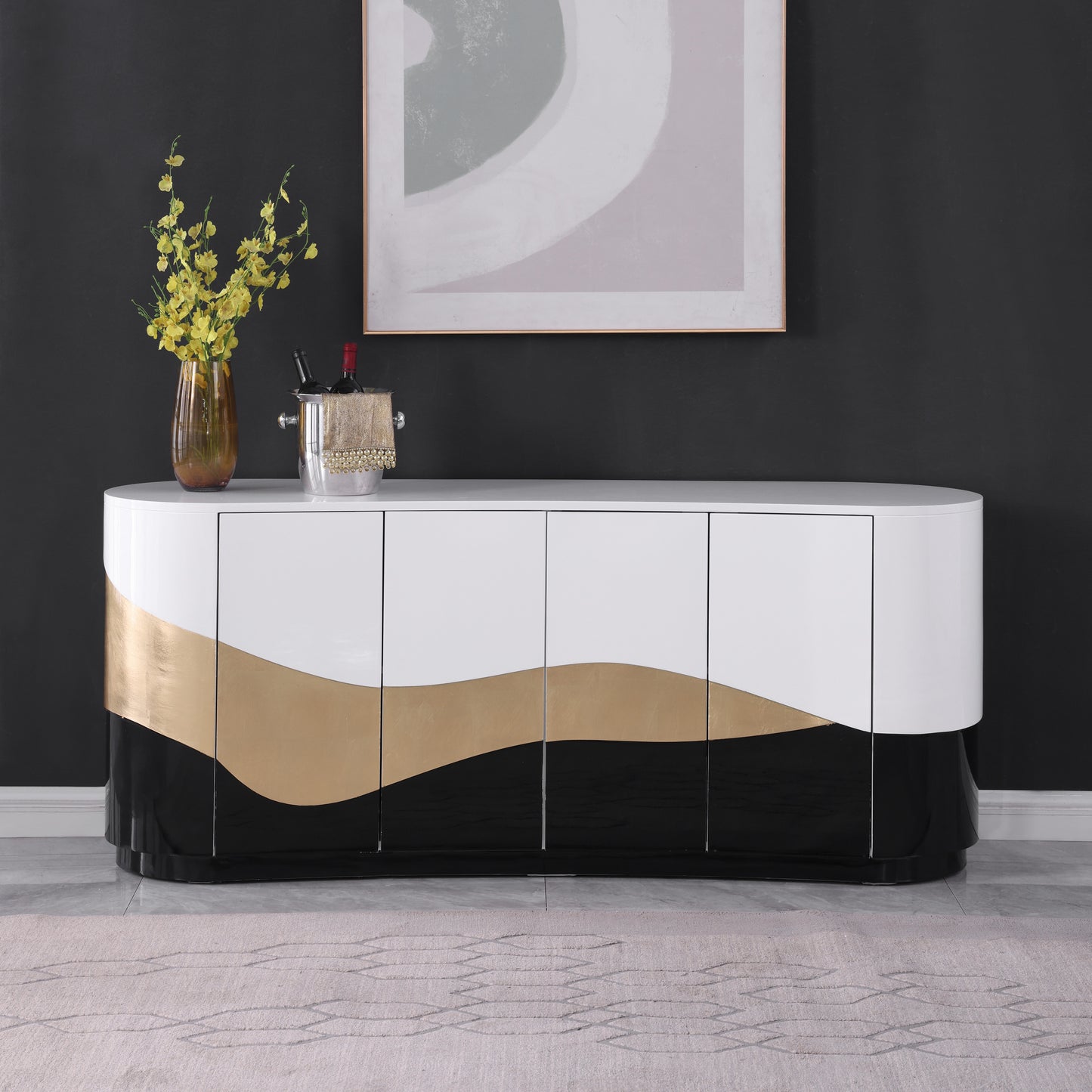Bellavere Console & Mirror Set – White/Black & Gold