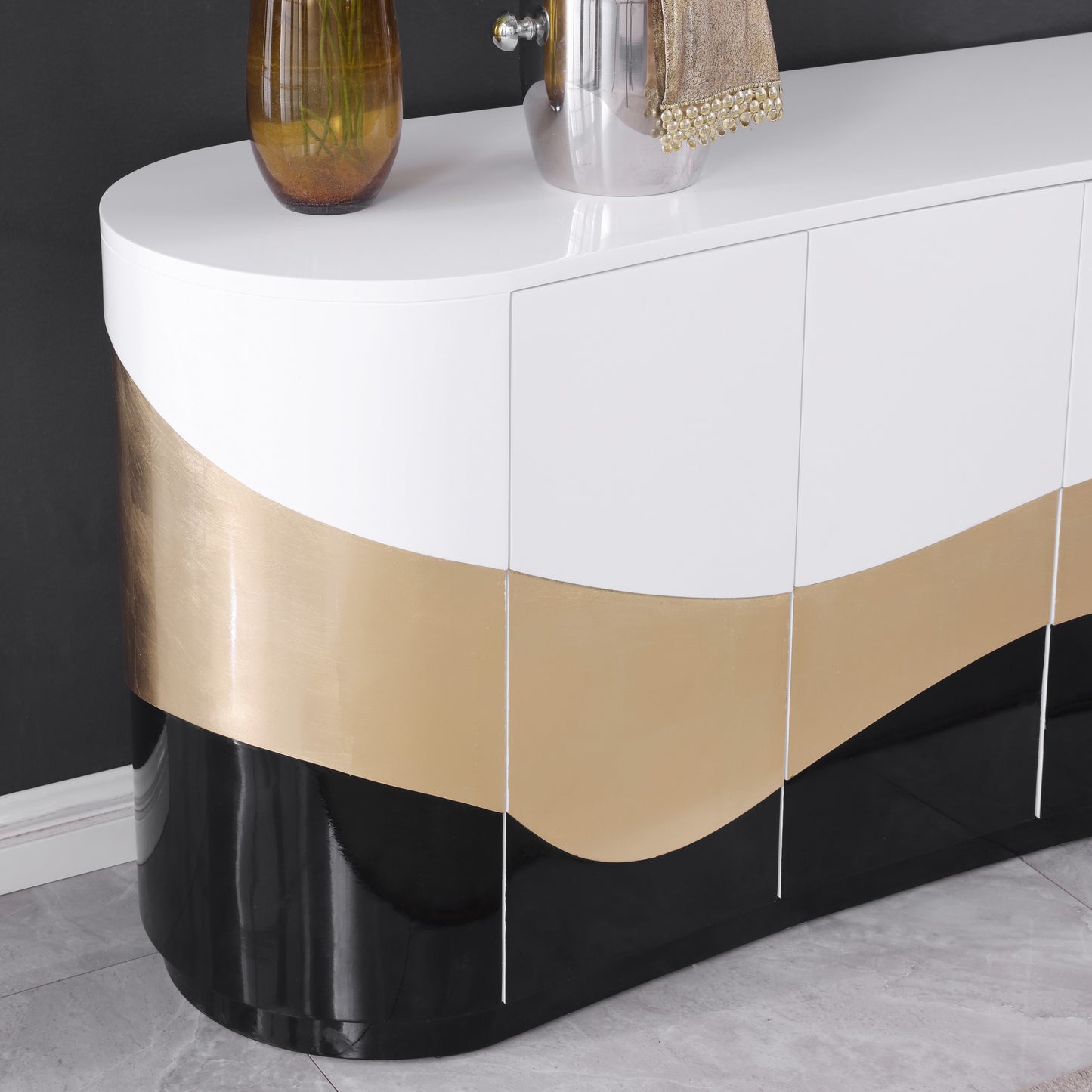 Bellavere Console & Mirror Set – White/Black & Gold