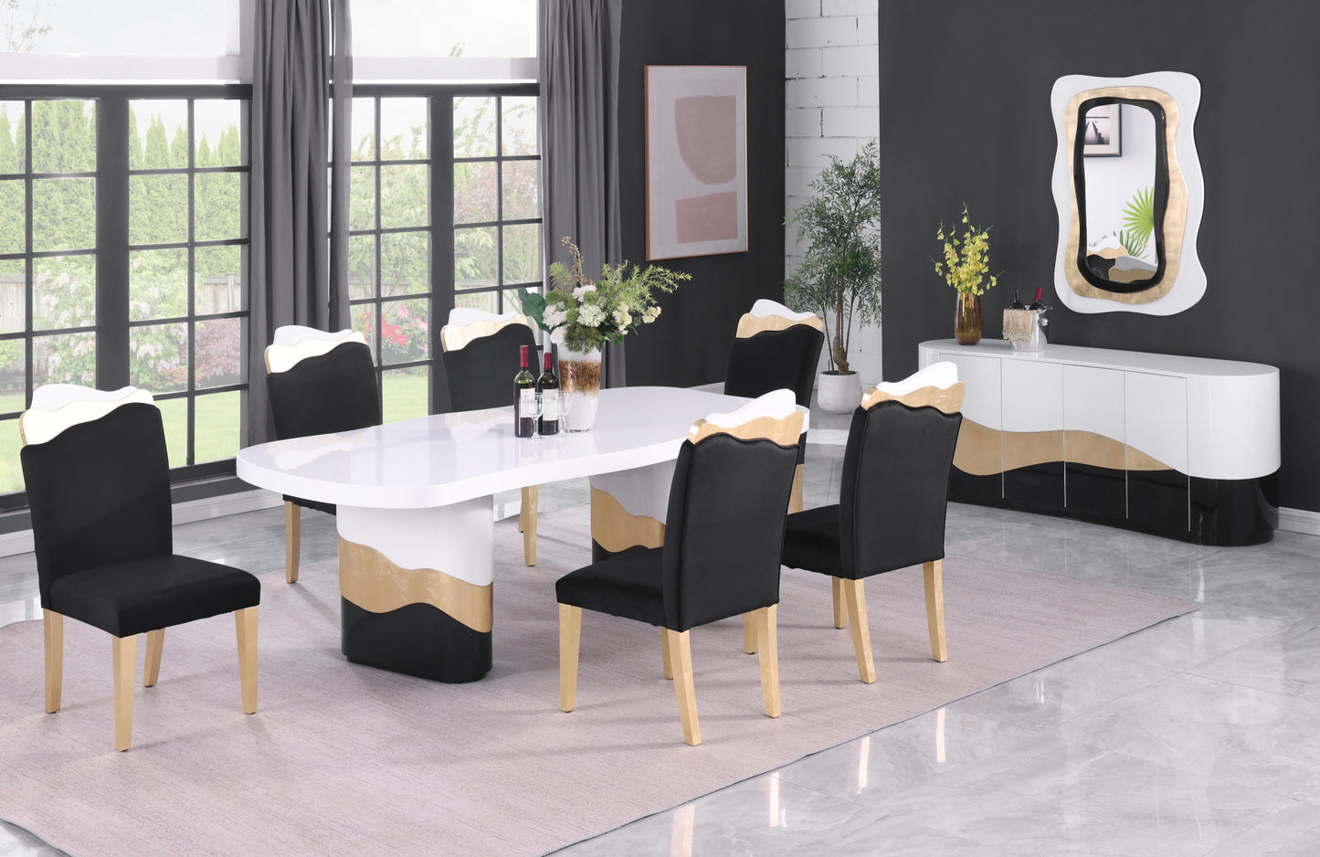 Bellavere Console & Mirror Set – White/Black & Gold