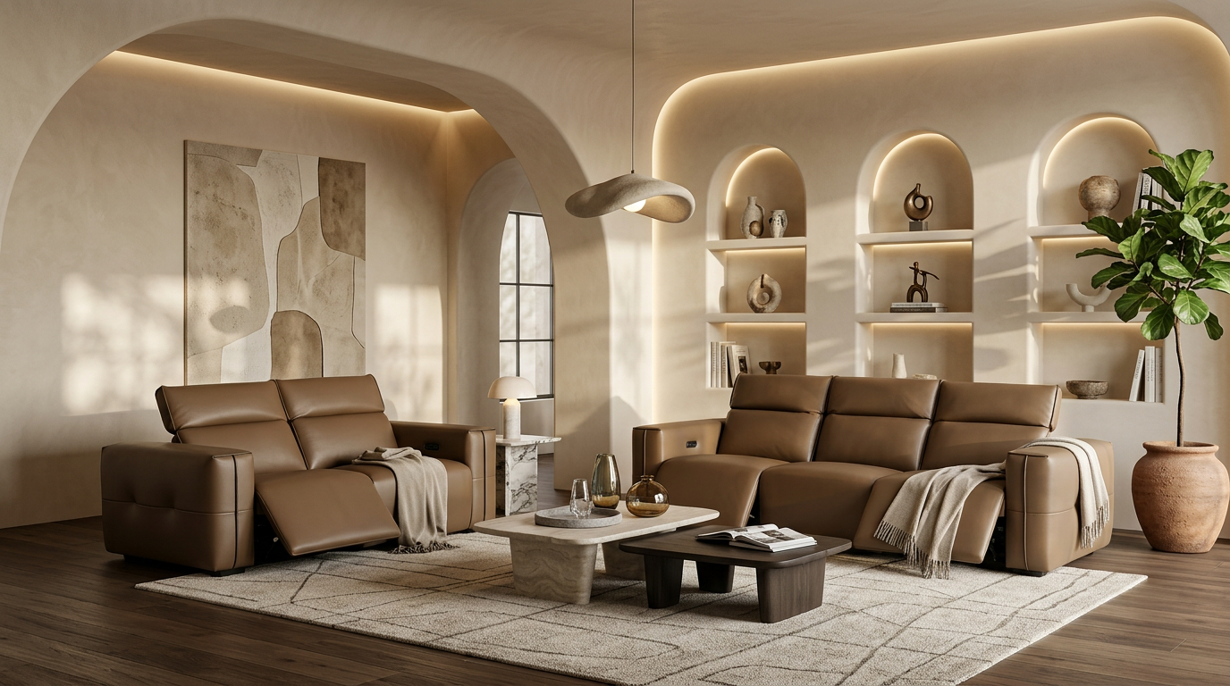 Caldraven 3+2 Power Reclining Sofa & Loveseat Set – Brown