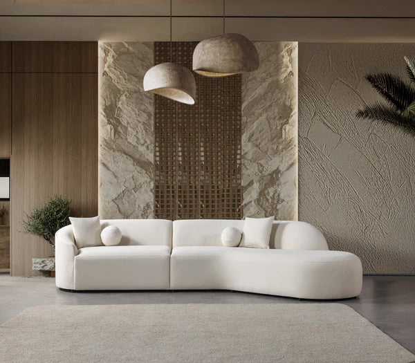 Lola Ivory Velvet Curved 134" RAF Sectional