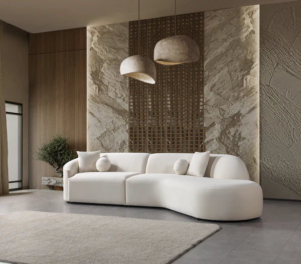 Lola Ivory Velvet Curved 134" RAF Sectional