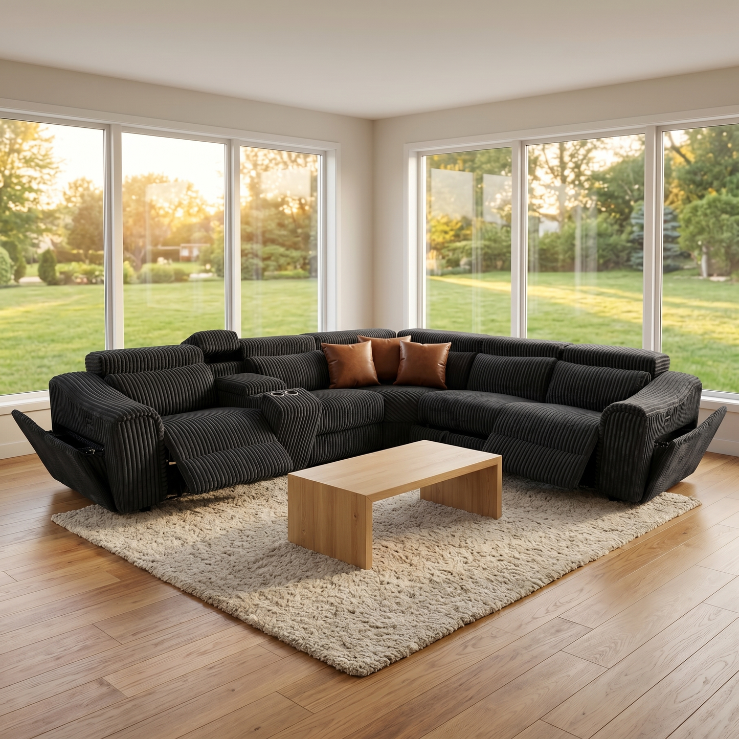 Zayven 6-Piece Modular Power Reclining Sectional – Black