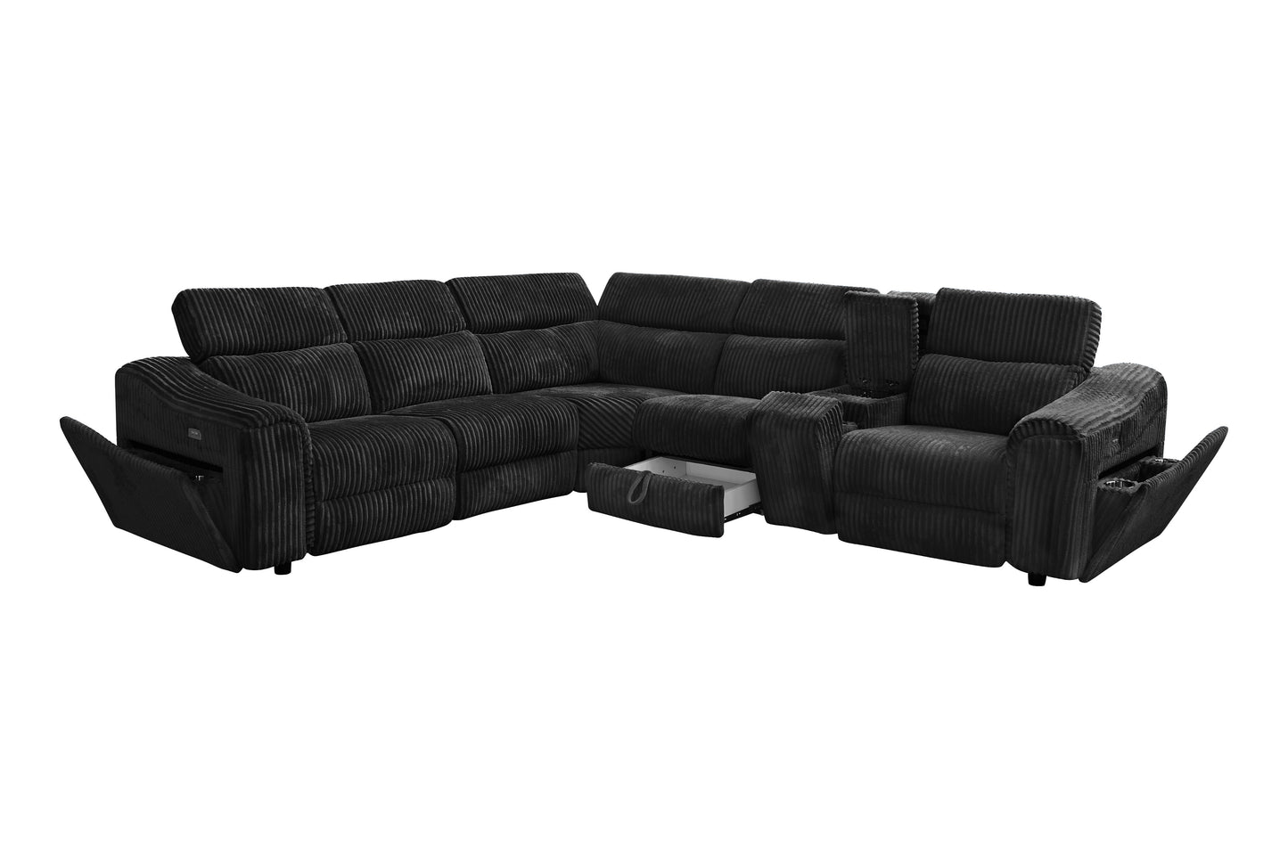Zayven 6-Piece Modular Power Reclining Sectional – Black
