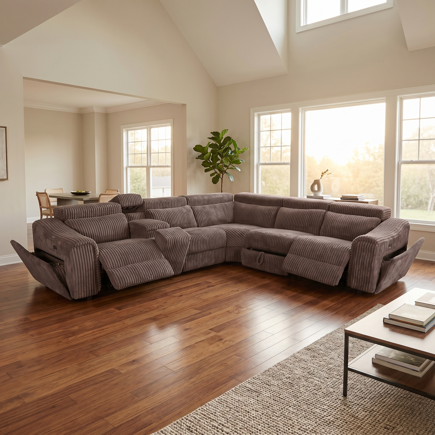 Zayven 6-Piece Modular Power Reclining Sectional – Brown