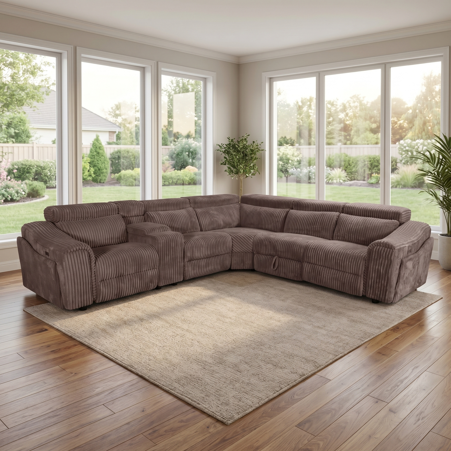 Zayven 6-Piece Modular Power Reclining Sectional – Brown