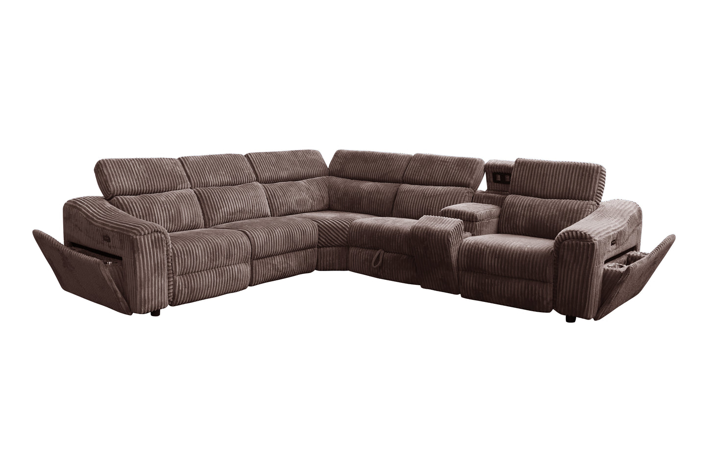 Zayven 6-Piece Modular Power Reclining Sectional – Brown