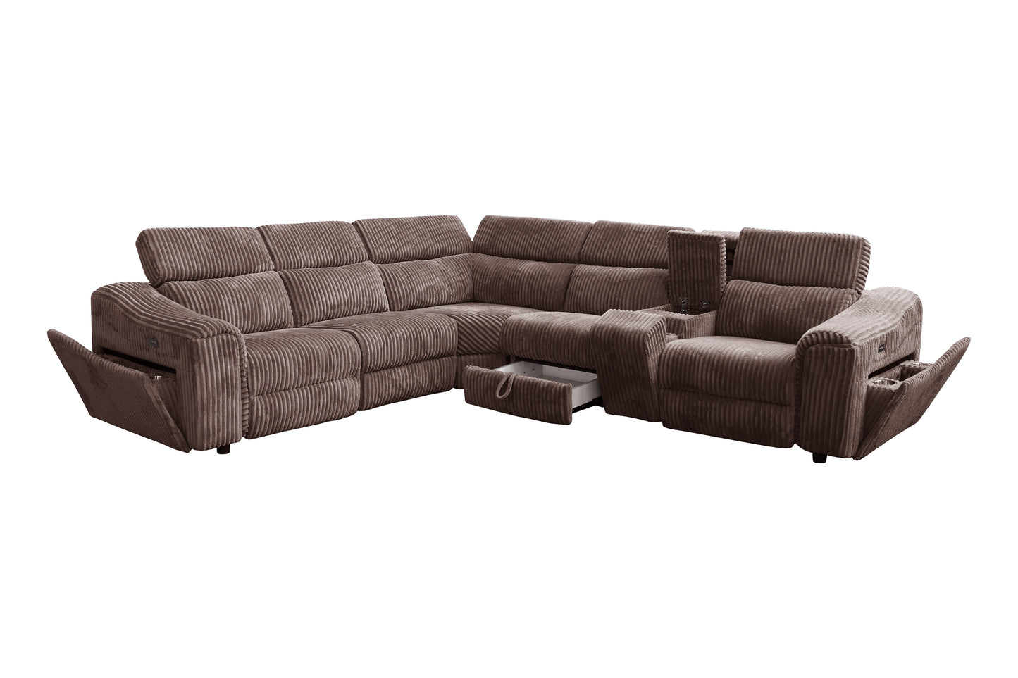 Zayven 6-Piece Modular Power Reclining Sectional – Brown